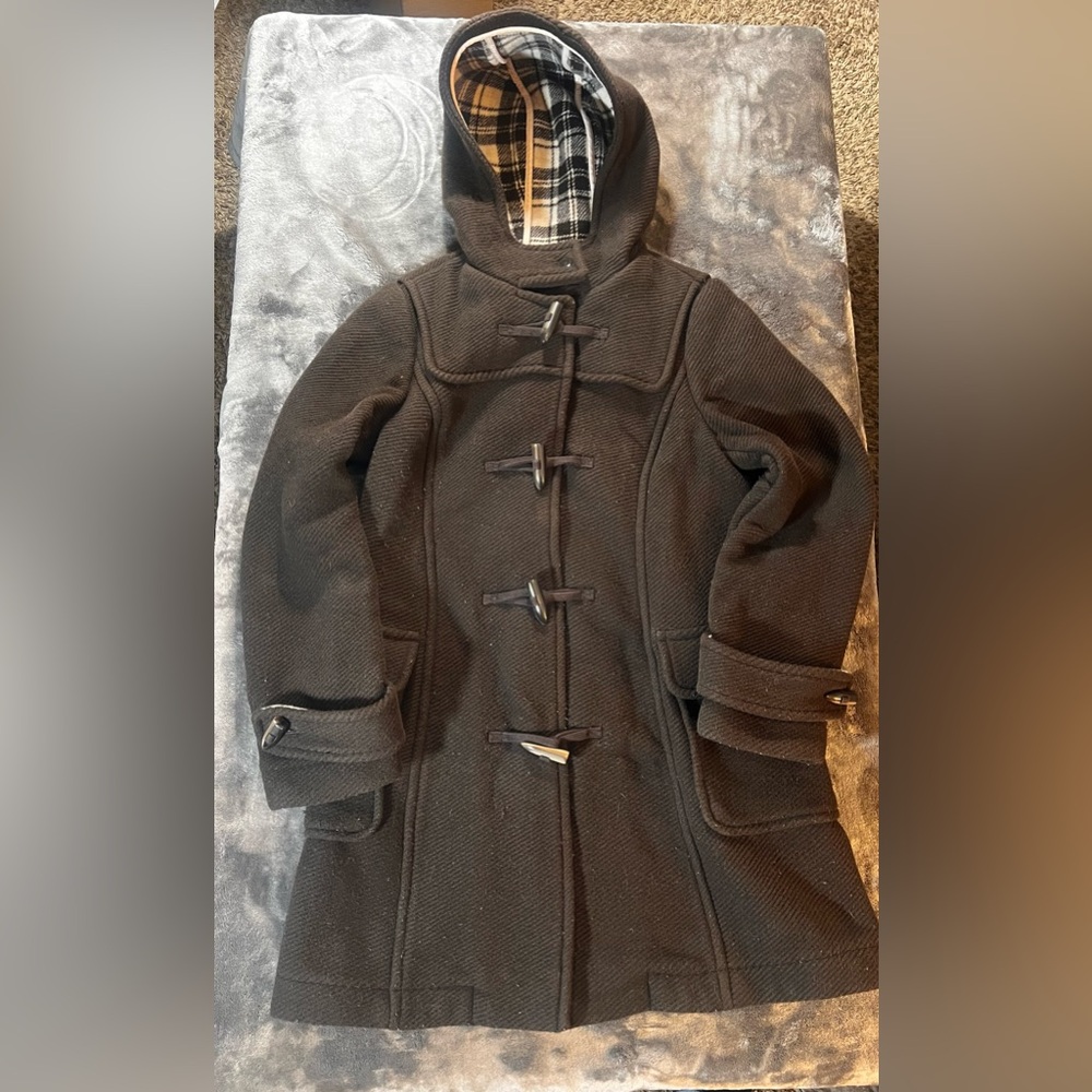 Old Navy Long Brown Winter Coat with Pink Flannel Lining, Wool Blend, Small